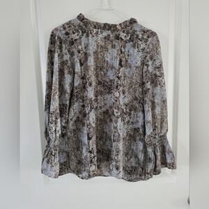 Veronica M Brown And Gray White Elegant Patterned Women's Top